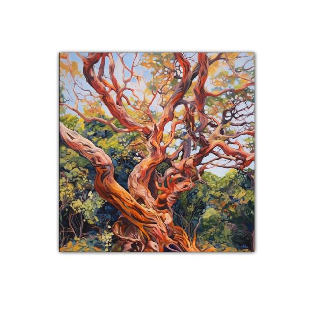 Árbol retorcido en tonos cálidos y naturaleza viva