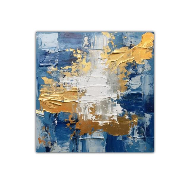 Composición abstracta en azul y dorado con texturas