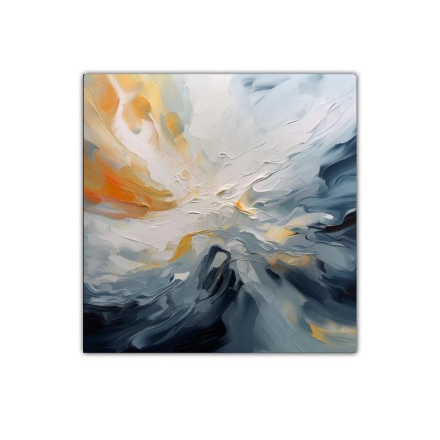 Cuadro abstracto con tonos cálidos y fríos en movimiento