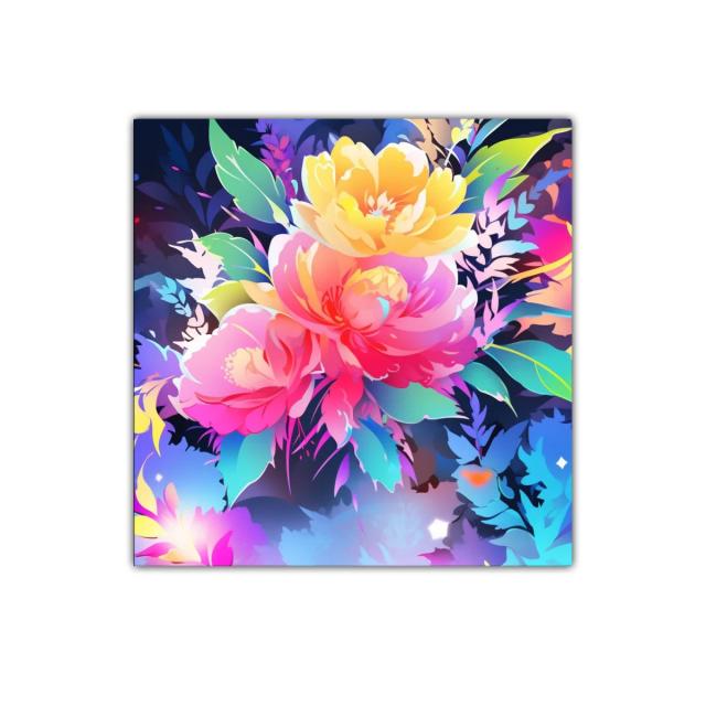 Cuadro vibrante con flores en tonos intensos y contrastantes