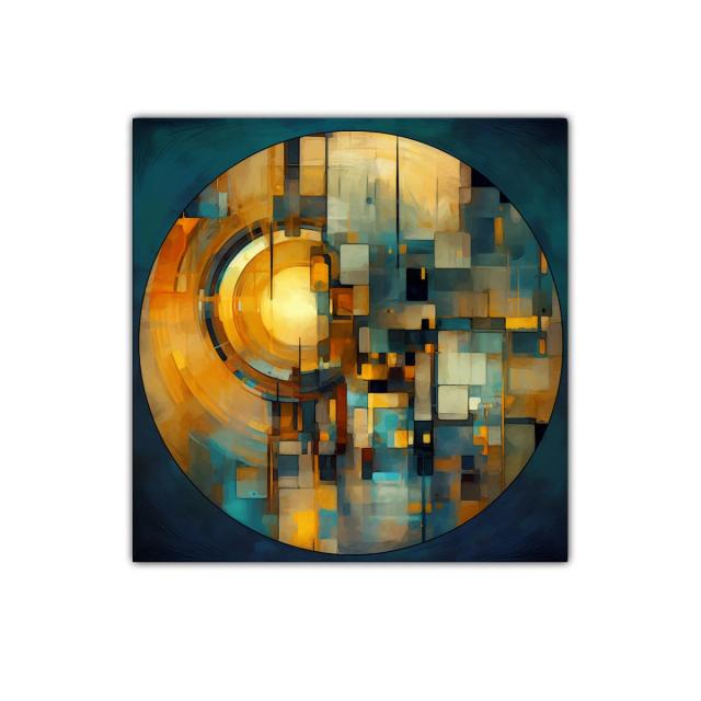 Composición circular con tonos dorados y azulados