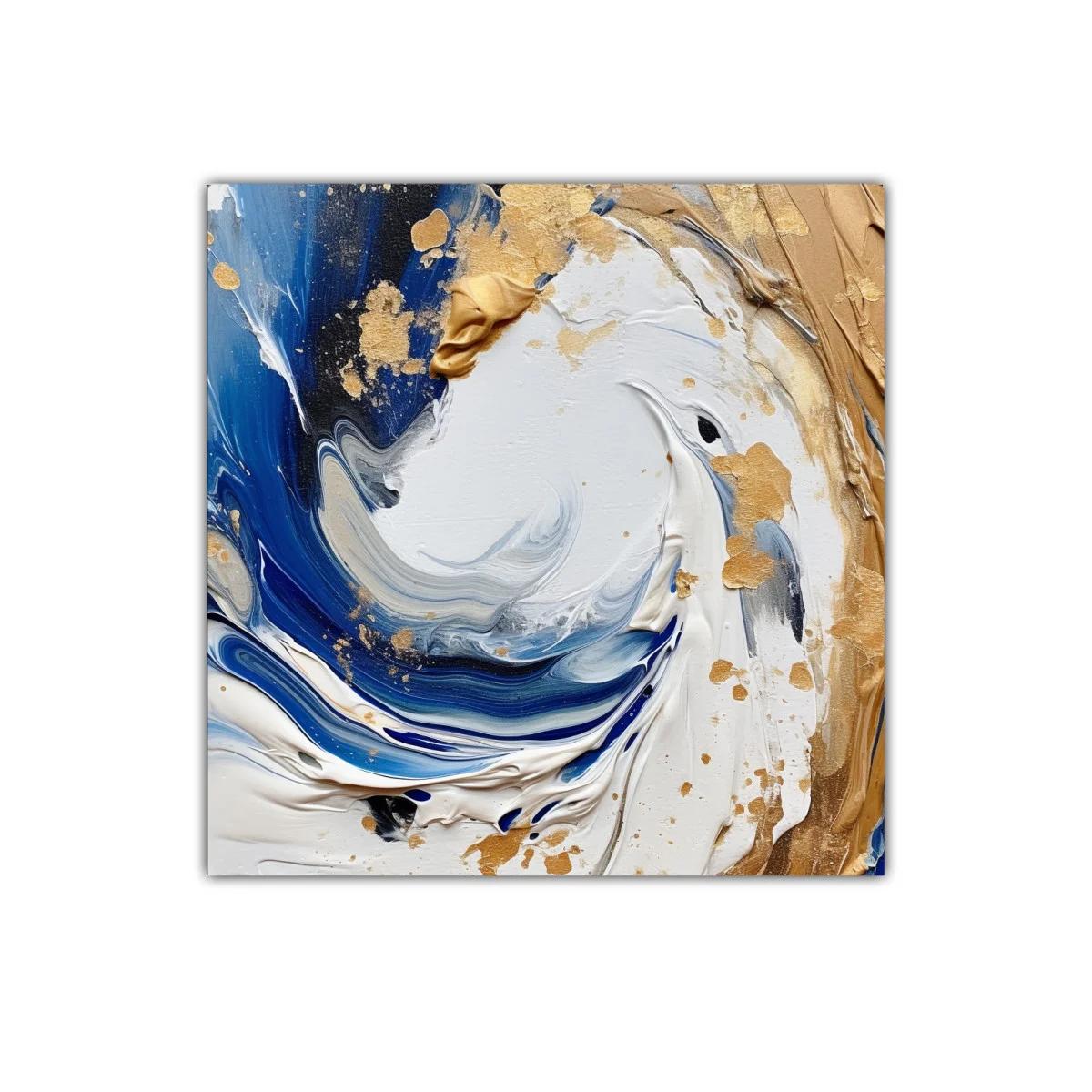 Cuadro abstracto en tonos azules y dorados con textura