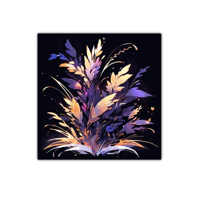 Composición floral brillante con tonos morados y dorados