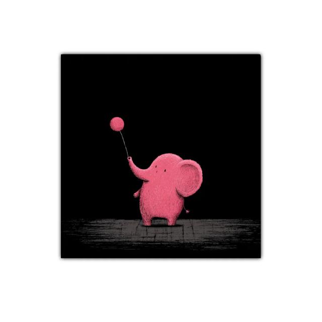 Elefante rosa con globo en fondo negro para decoración infantil
