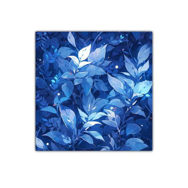 Hoja azul brillante sobre fondo oscuro con detalles luminosos